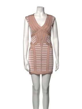 Herve Leger Blush & Nude Bandage V-Neck Mini Dress